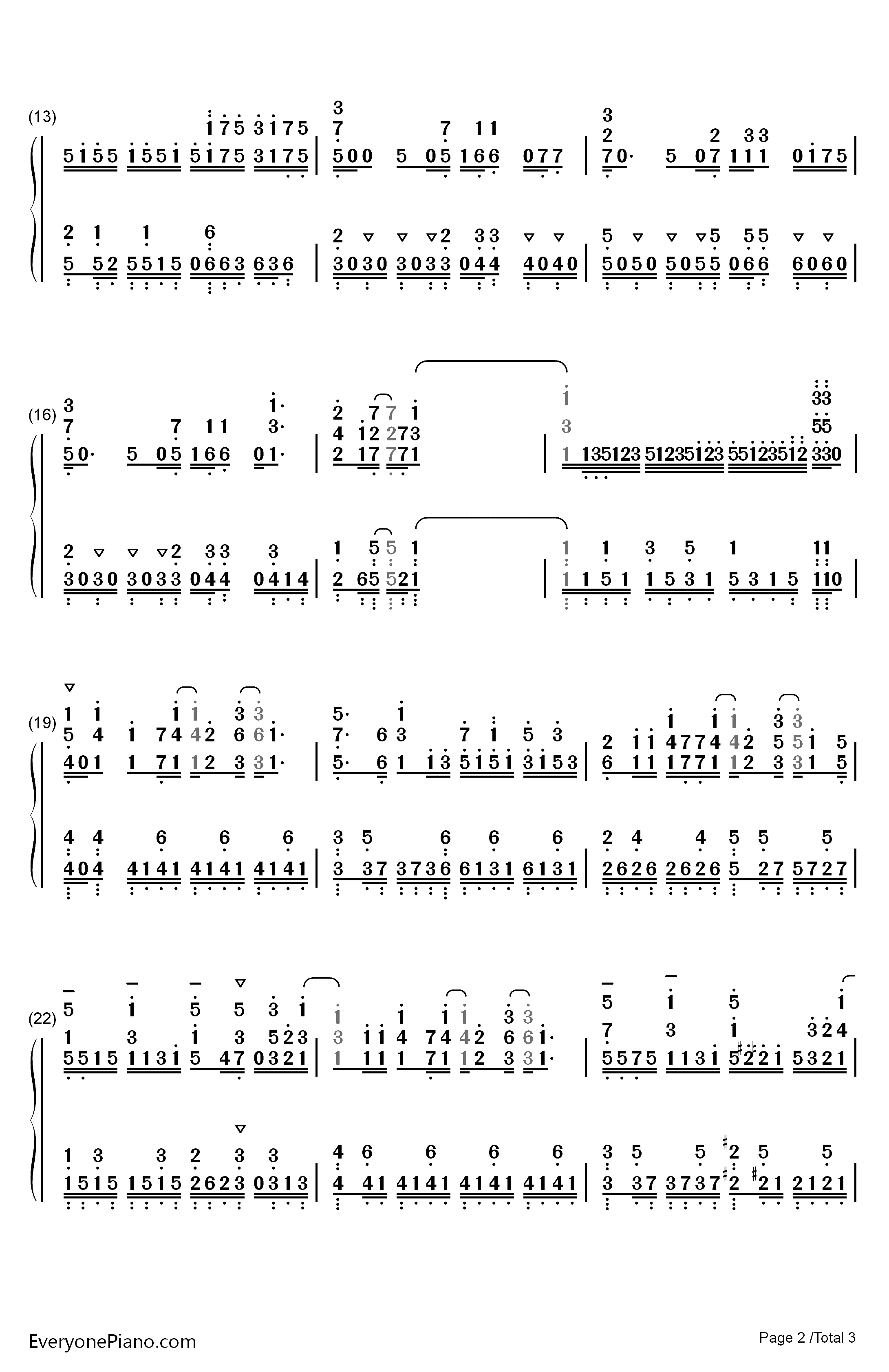 Chime钢琴简谱-数字双手-大冢爱2