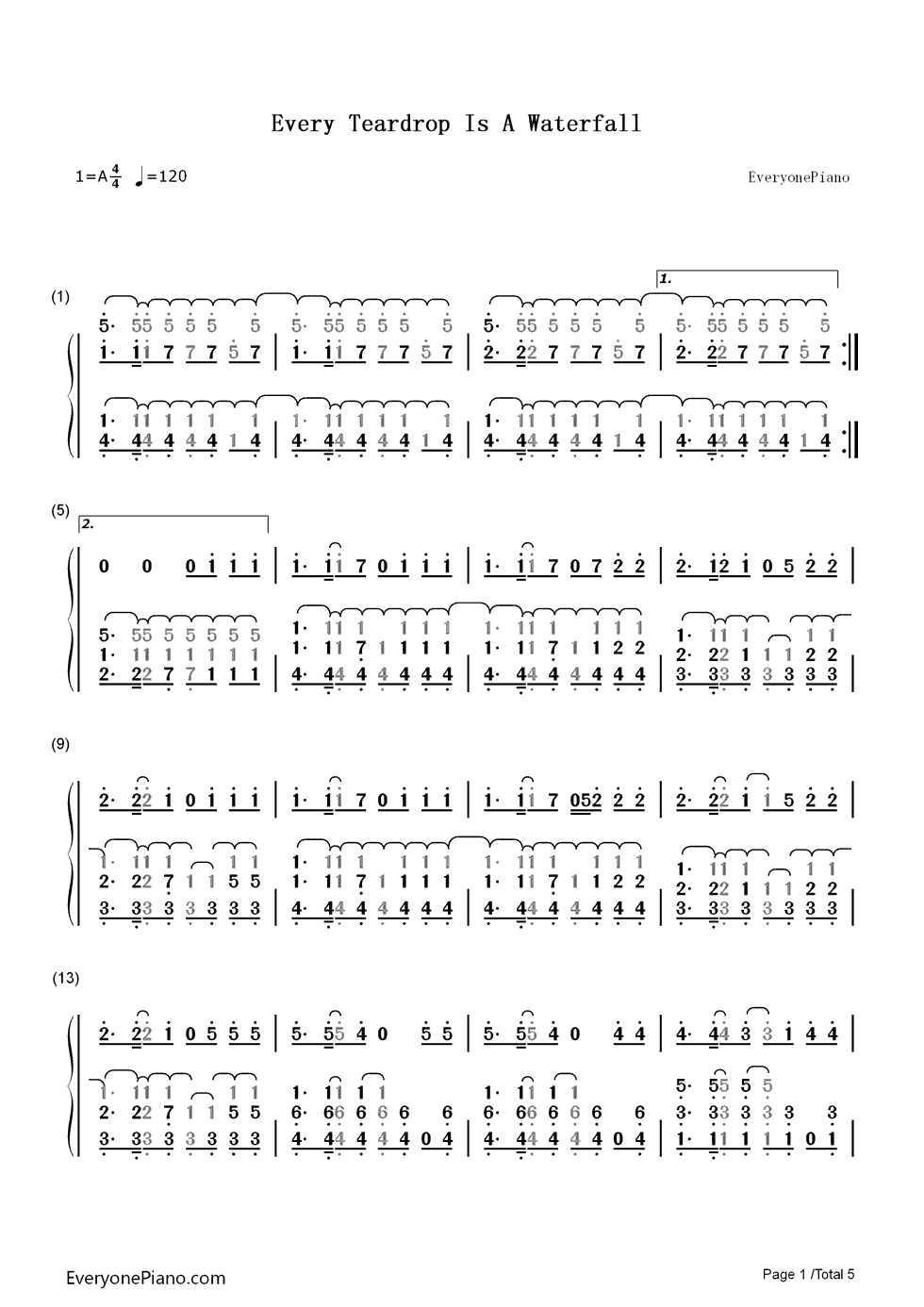 Every Teardrop Is a Waterfall钢琴简谱-数字双手-Coldplay1
