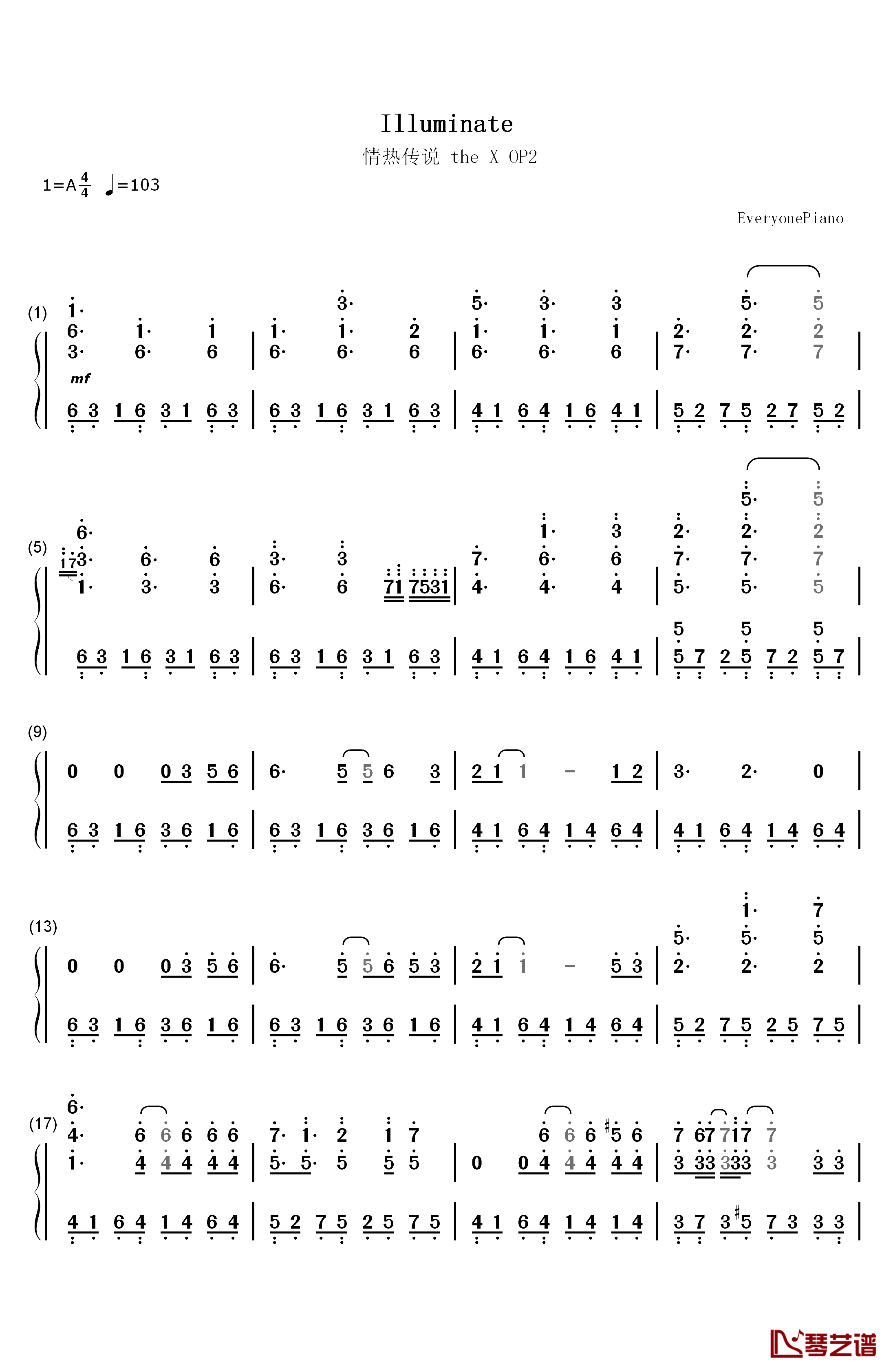 Illuminate钢琴简谱-数字双手-Minami1