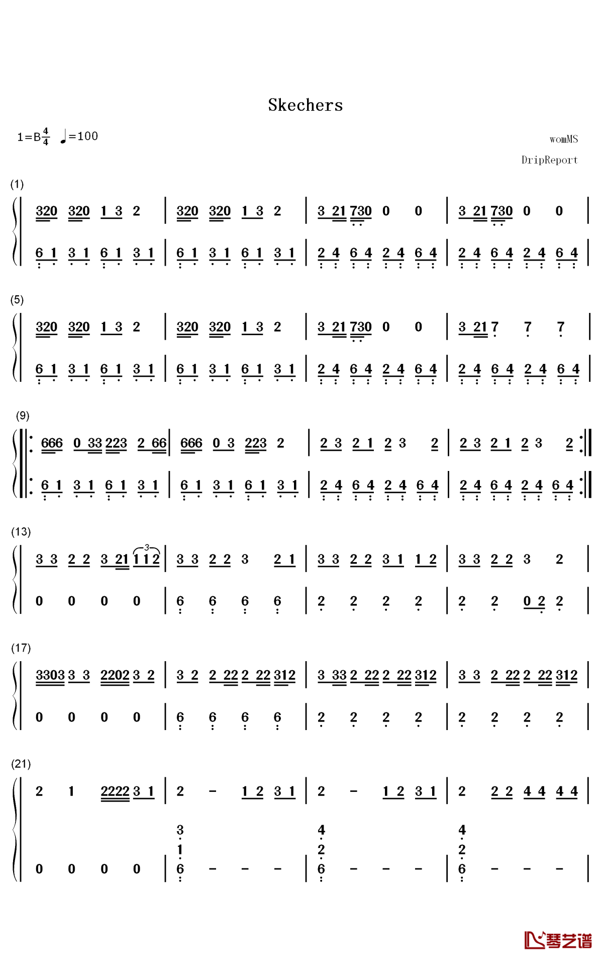 Skechers钢琴简谱-数字双手-DripReport1
