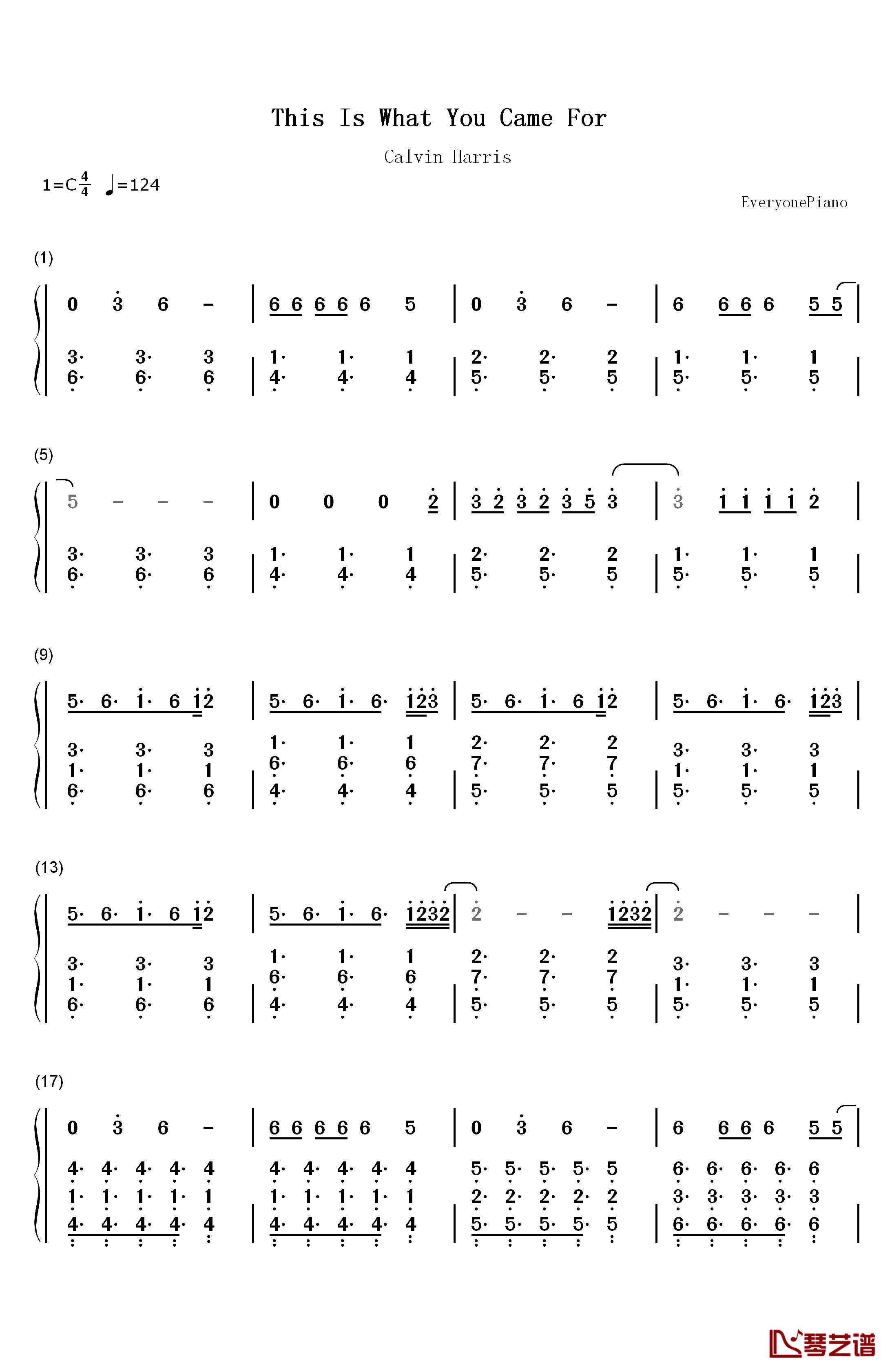 This Is What You Came For钢琴简谱-数字双手-Calvin Harris1