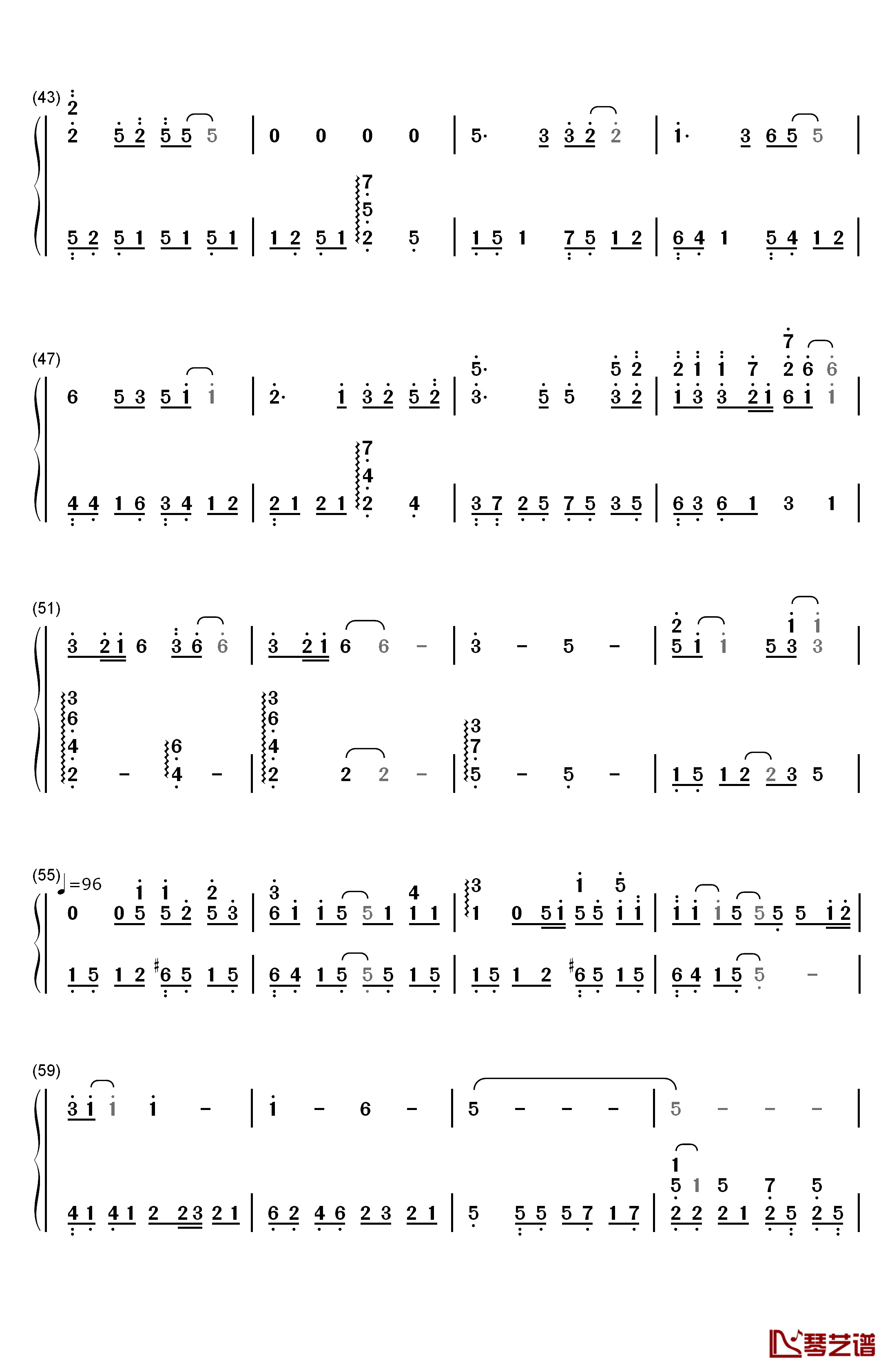 爱情钢琴简谱-数字双手-莫文蔚3