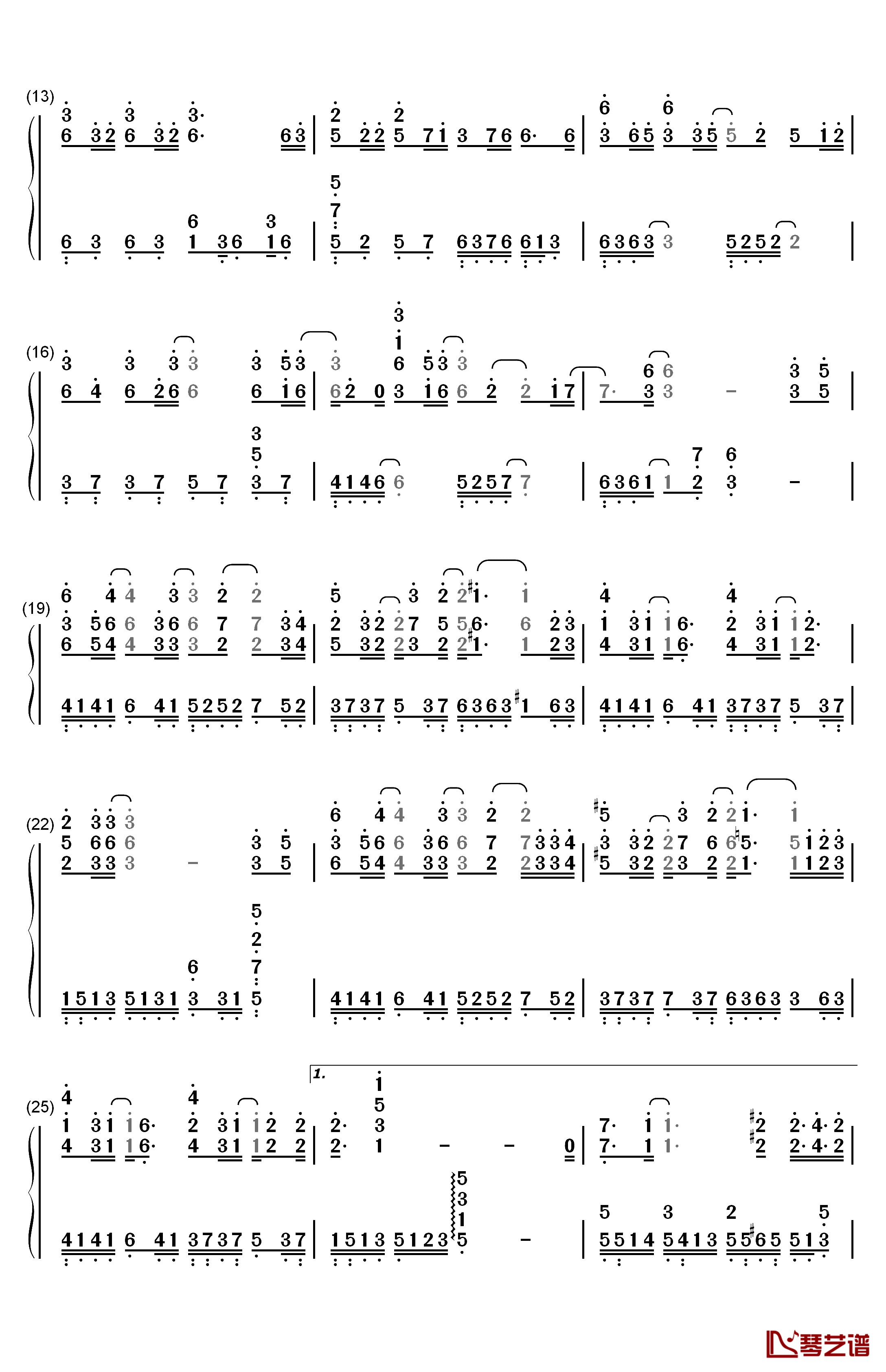 一眼万年钢琴简谱-数字双手-S.H.E2