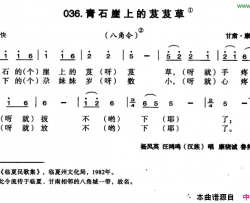 青石崖上的芨芨草简谱-杨凤英演唱-甘肃民歌词曲
