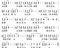 乡愁(福建泉州永春余光中文学馆宣传歌曲)简谱-韩磊演唱-韩磊曲谱