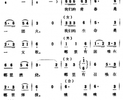 我们的青春是一团火简谱-故事片《生活从这里开始》插曲