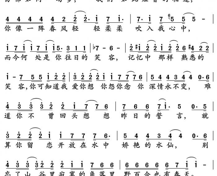 野百合也有春天简谱-罗大佑演唱-孙世彦曲谱