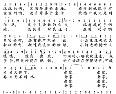 老家简谱-侃侃演唱-孙世彦曲谱