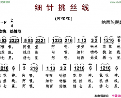 细针挑丝线纳西族民歌简谱
