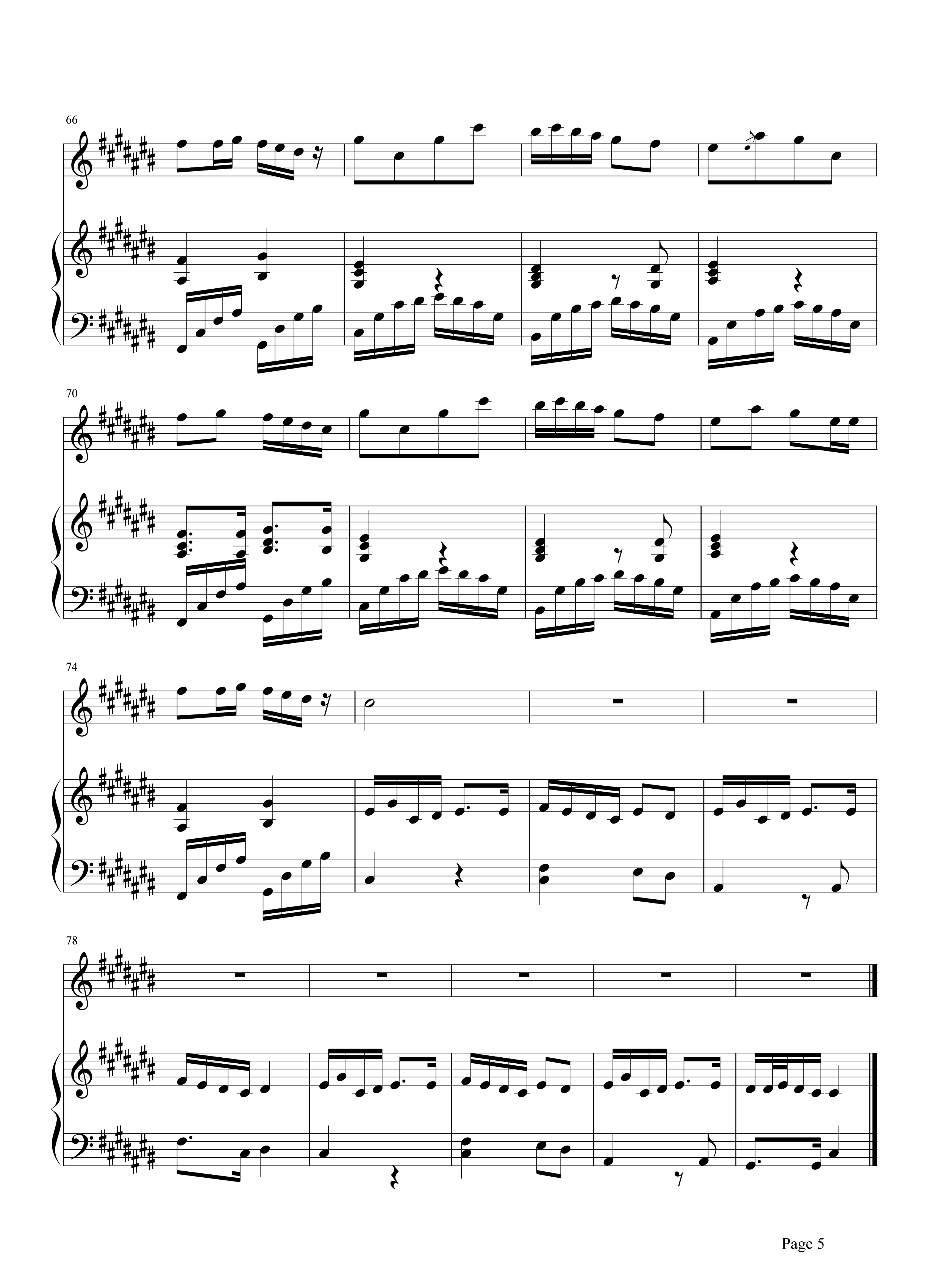 香水百合钢琴谱 张韶涵-终于我们重新遇见遗失的美好5
