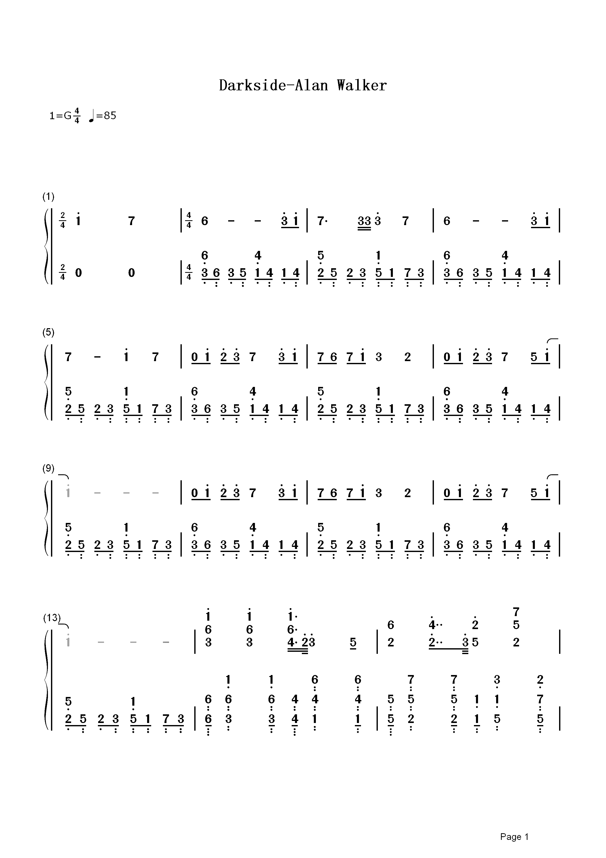 Darkside简谱 Alan Walker新单 好听到炸裂的电音2