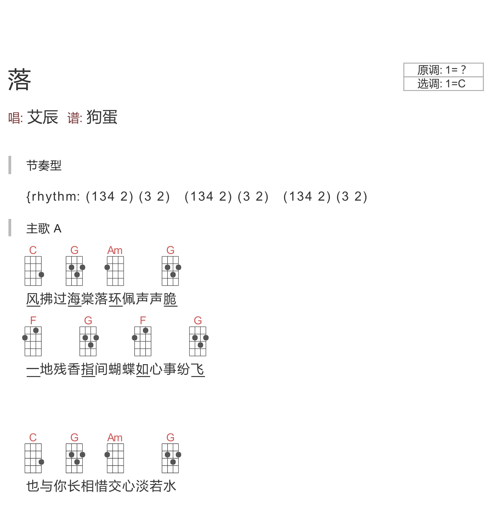 落吉他谱-艾辰-牵起数个芳菲的美丽与哀愁4