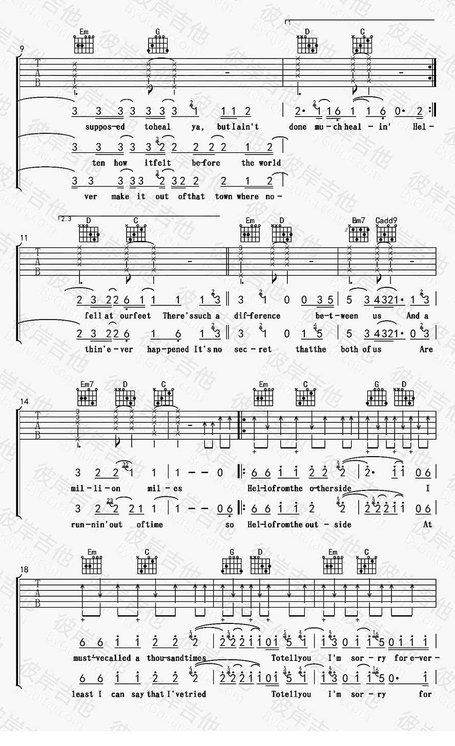 Hello吉他谱-Adele(阿黛尔)Hello吉他弹唱教学视频3