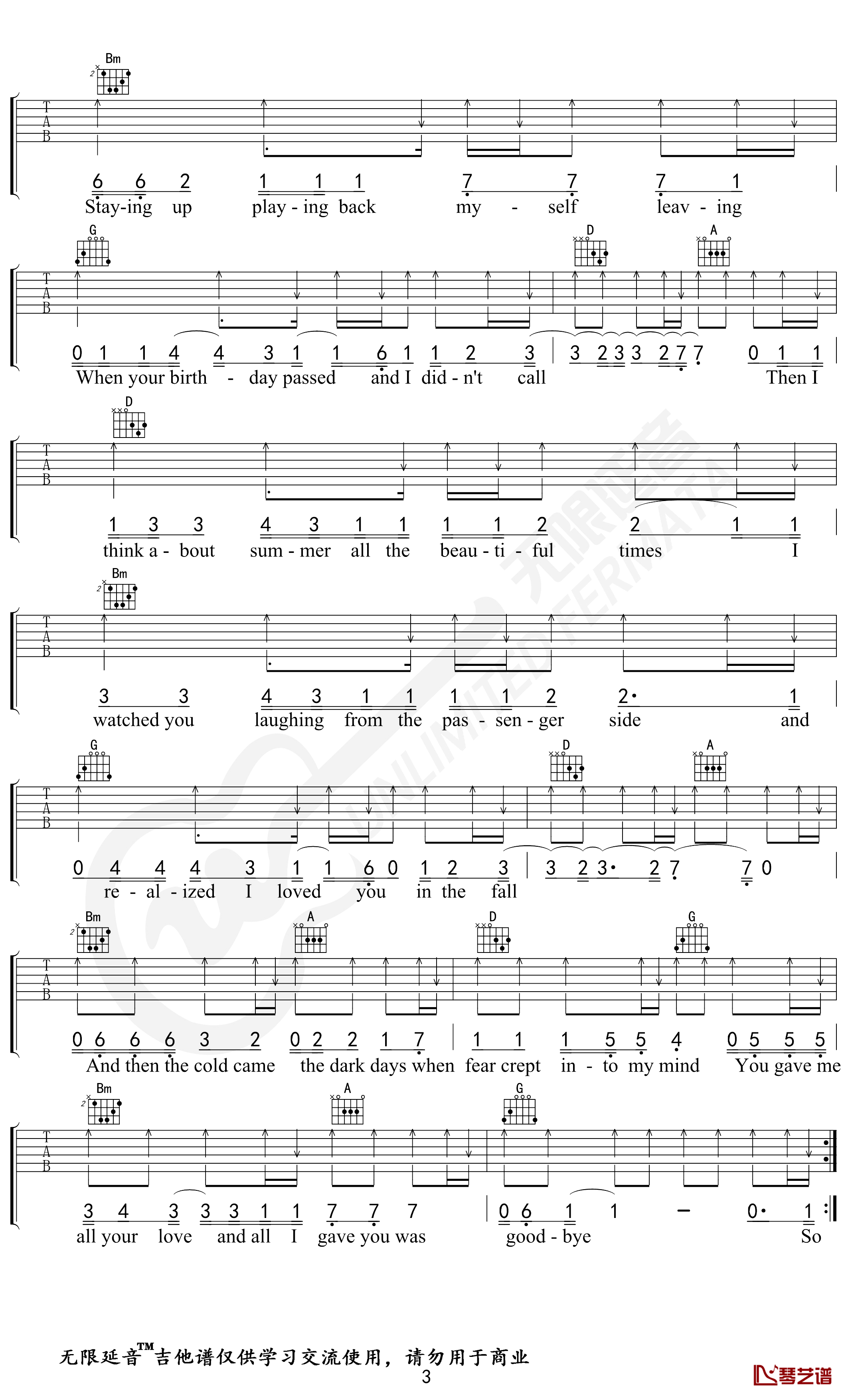 Back To December吉他谱 Taylor Swift 泰勒斯威夫特 D调弹唱谱3