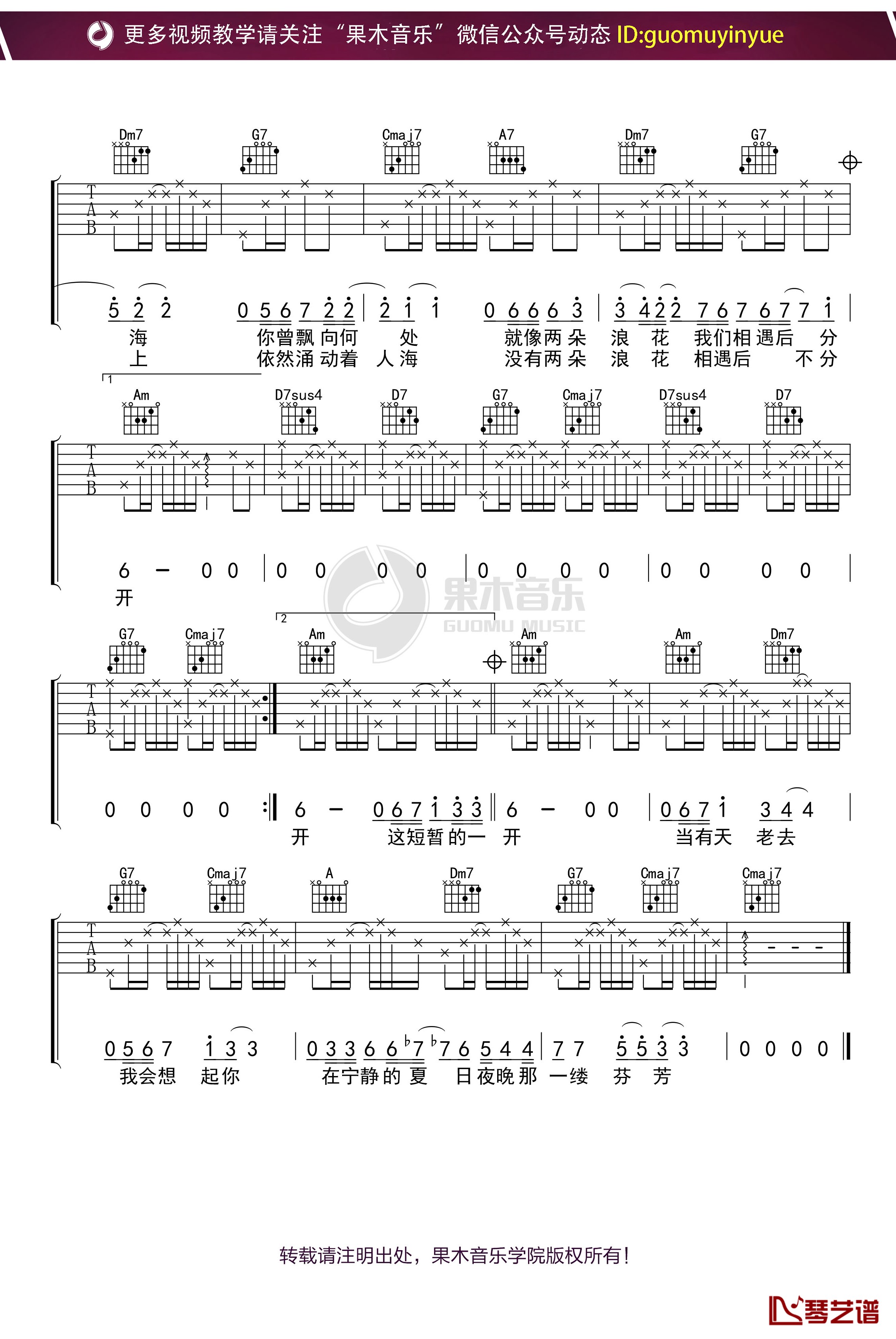《当有天老去》吉他谱 C调果木浪子吉他教学入门曲谱2