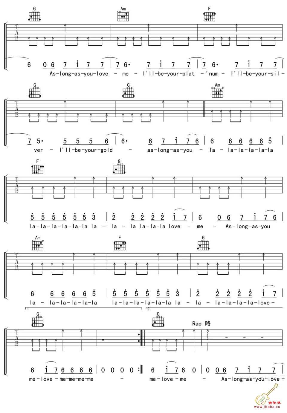 As long as you love me吉他谱-Justin Bieber-六线谱3