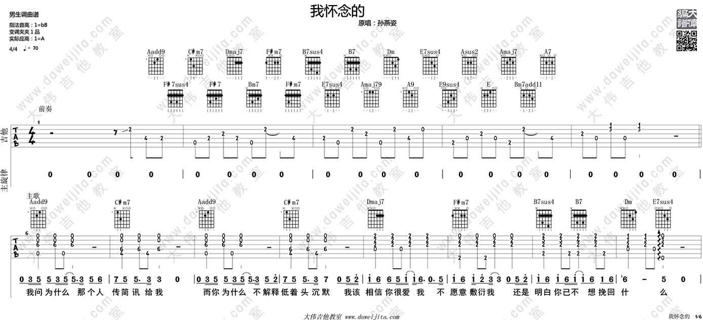 我怀念的吉他谱男生版-孙燕姿《我怀念的》吉他弹唱教学1