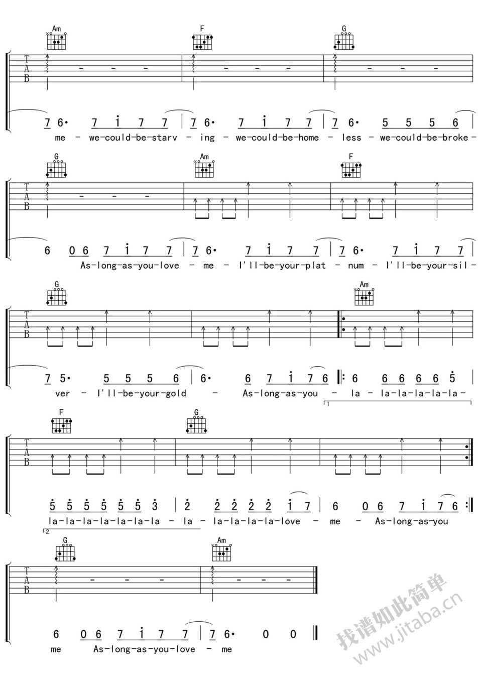 As long as you love me吉他谱-Justin Bieber-六线谱4