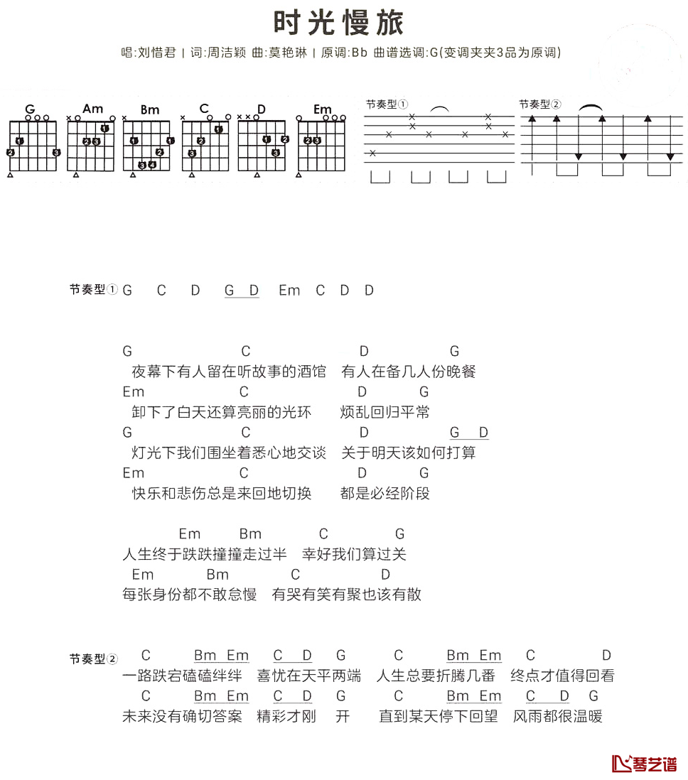 时光慢旅吉他谱 刘惜君 简易版1