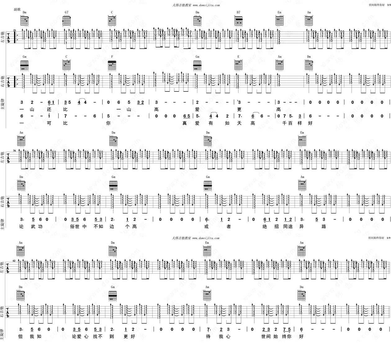 世间始终你好吉他谱-电影《美人鱼》主题曲-六线谱高清版2