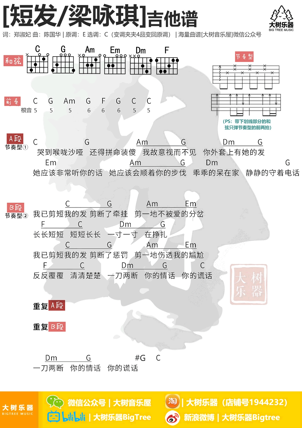 短发吉他谱-C调弹唱谱-梁咏琪/张靓颖-梦想的声音1