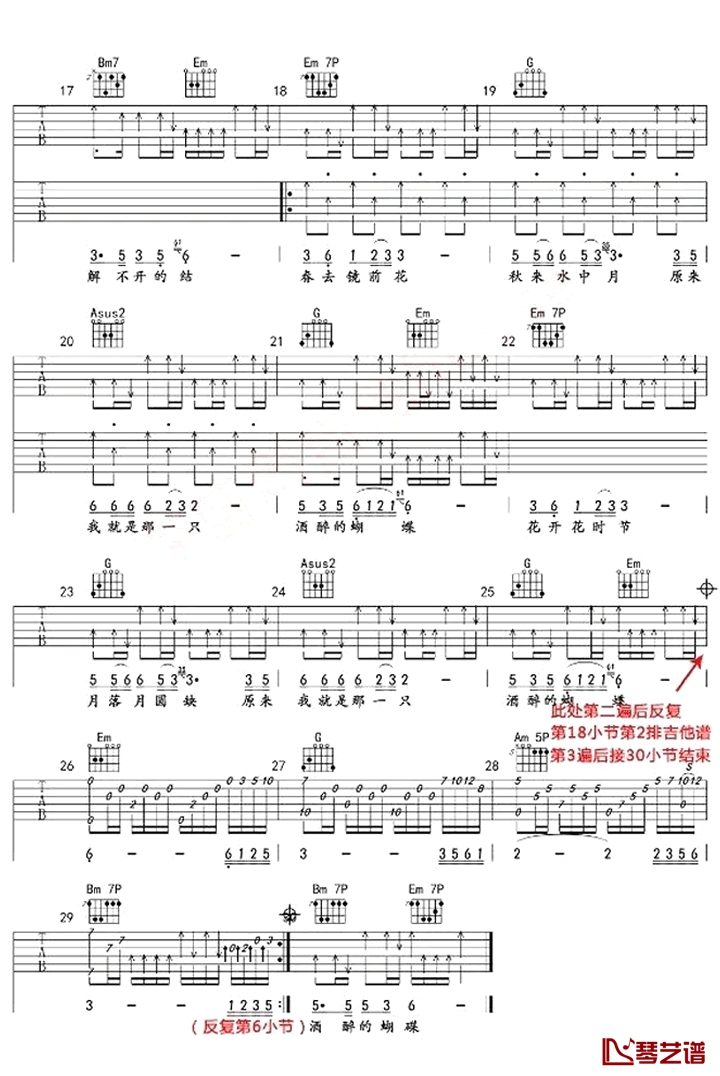酒醉的蝴蝶吉他谱 崔伟立 G调 弹唱演示视频2
