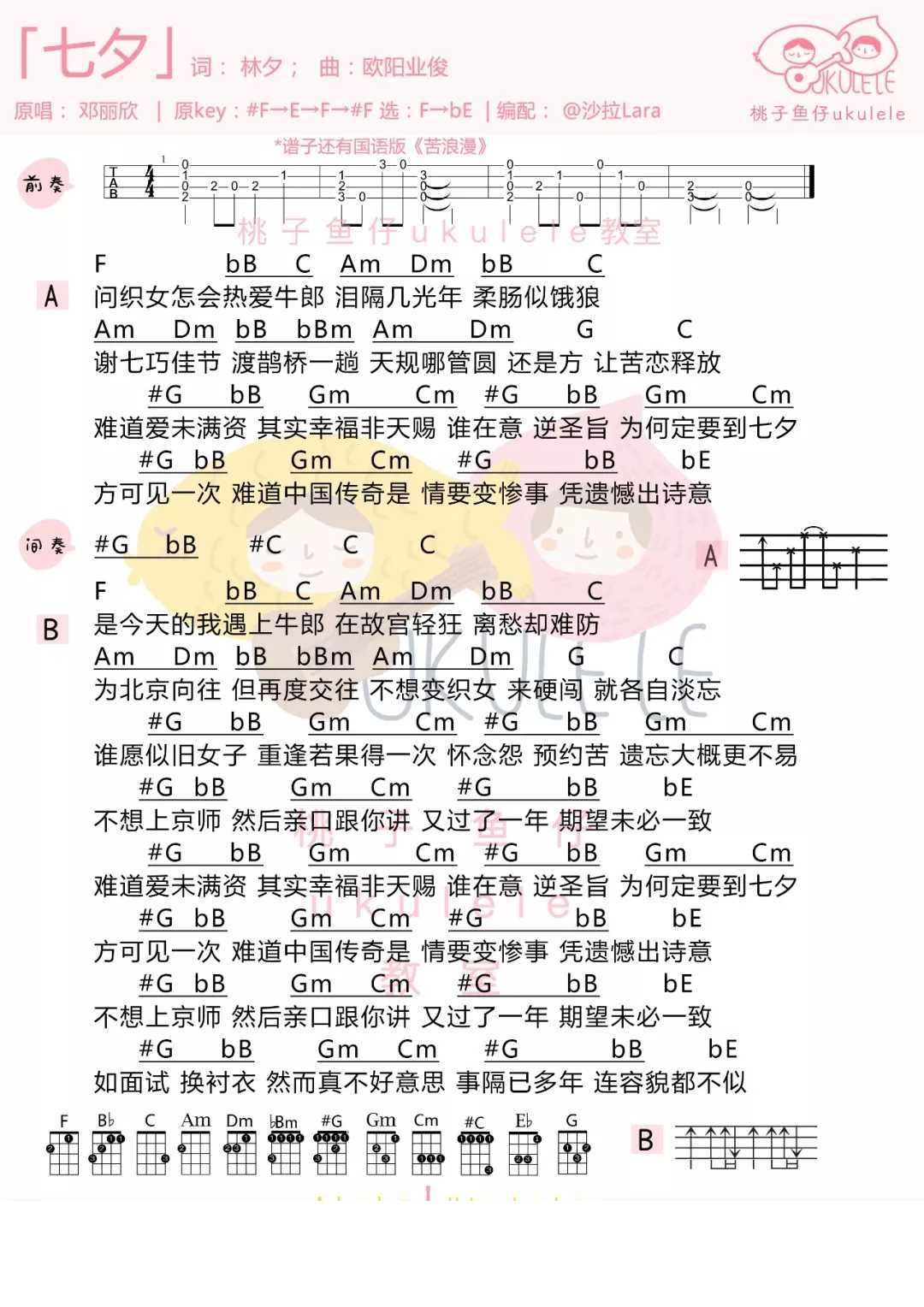 七夕尤克里里谱 邓丽欣 幸福非天赐，全靠你勇敢1