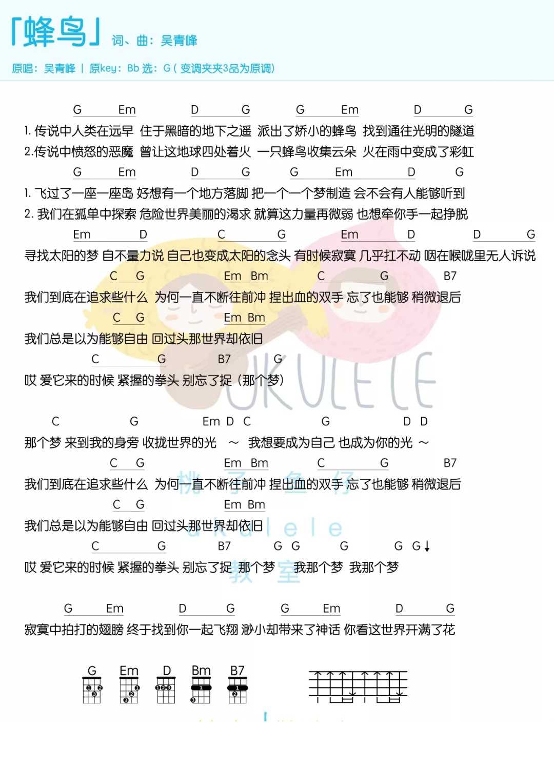 蜂鸟尤克里里谱-吴青峰-为了梦想奋不顾身1