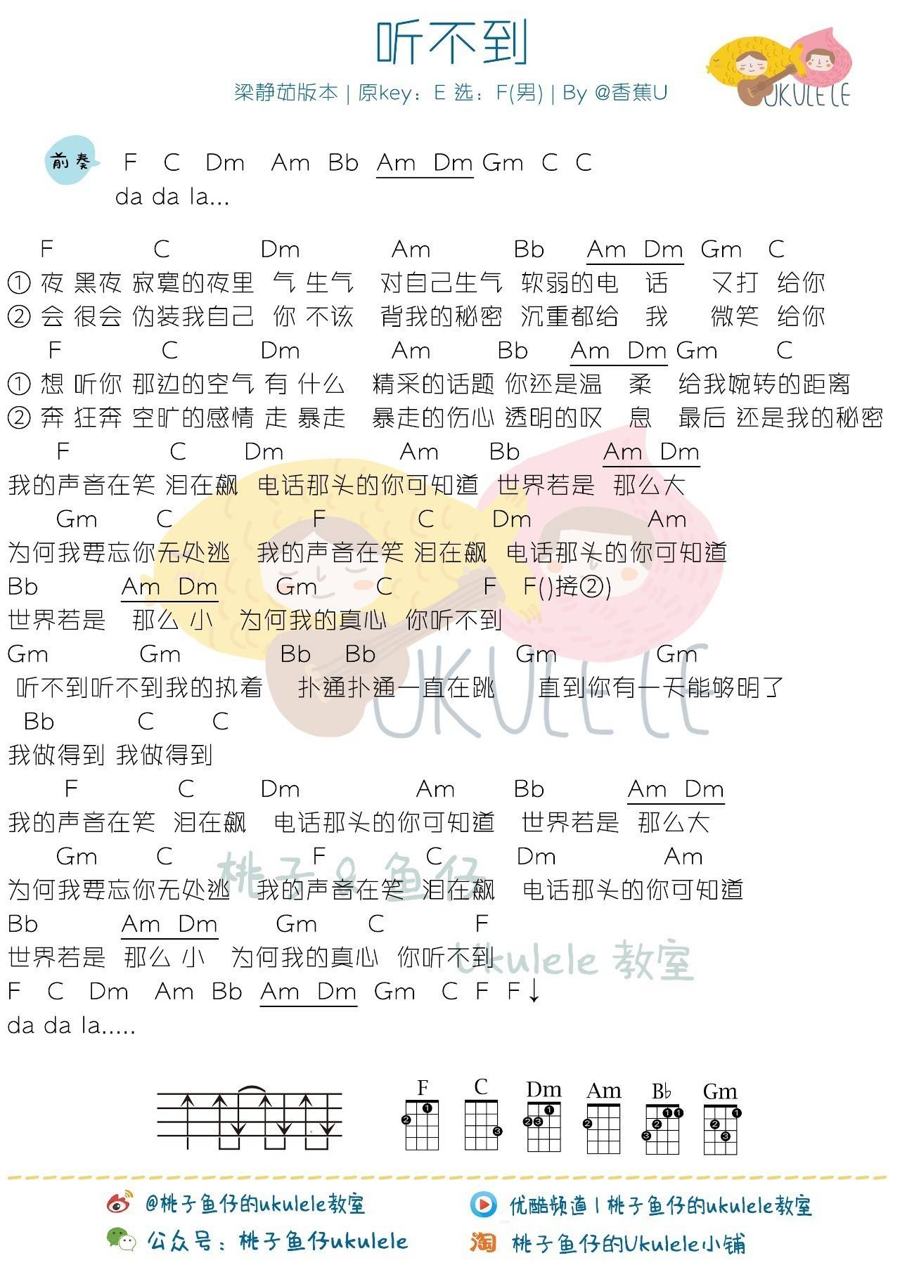 听不到尤克里里谱梁静茹/五月天 弹唱教学4