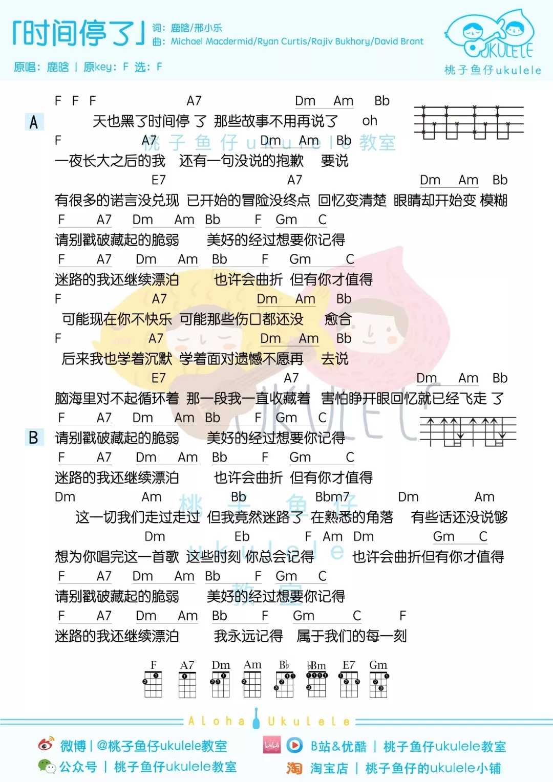 时间停了尤克里里谱 鹿晗 学着为自己的付出和努力而感到精彩和高兴1